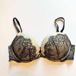 Victoria Secret Dream Angels Push Up Bra Black Lace Cream White 36D